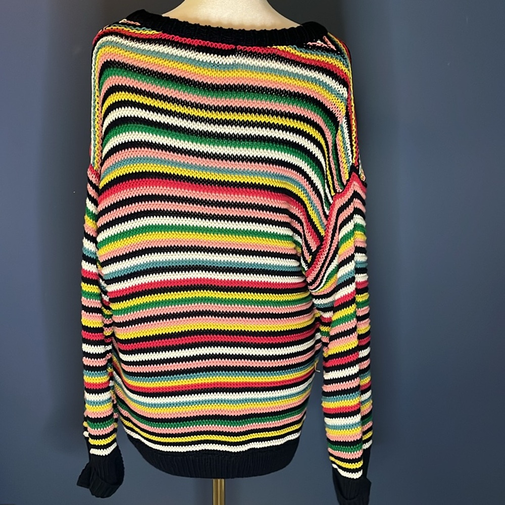 Fate - woman M, cotton blend striped oversized slouchy sweater, bright warm fun - Picture 6 of 11
